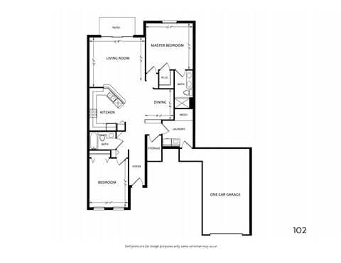 Floor plan for 2 beds, 2 baths, 1289 sqft